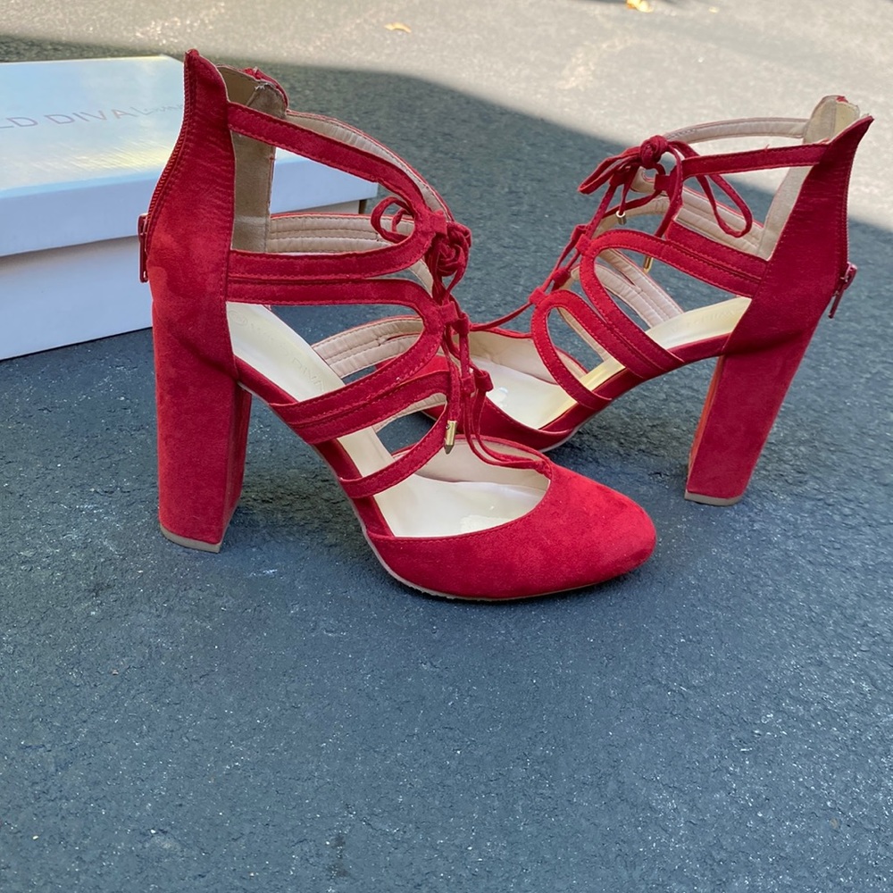 Red chunky heel
